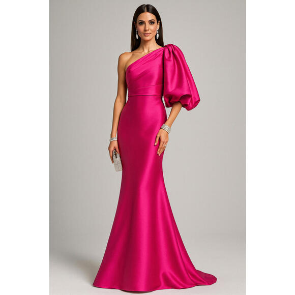 Badgley Mischka Dresses & Skirts - Badgley Mischka Mikado Twill One-Shoulder Gown Hot Fuchsia sz 4 Prom Pageant NWT
